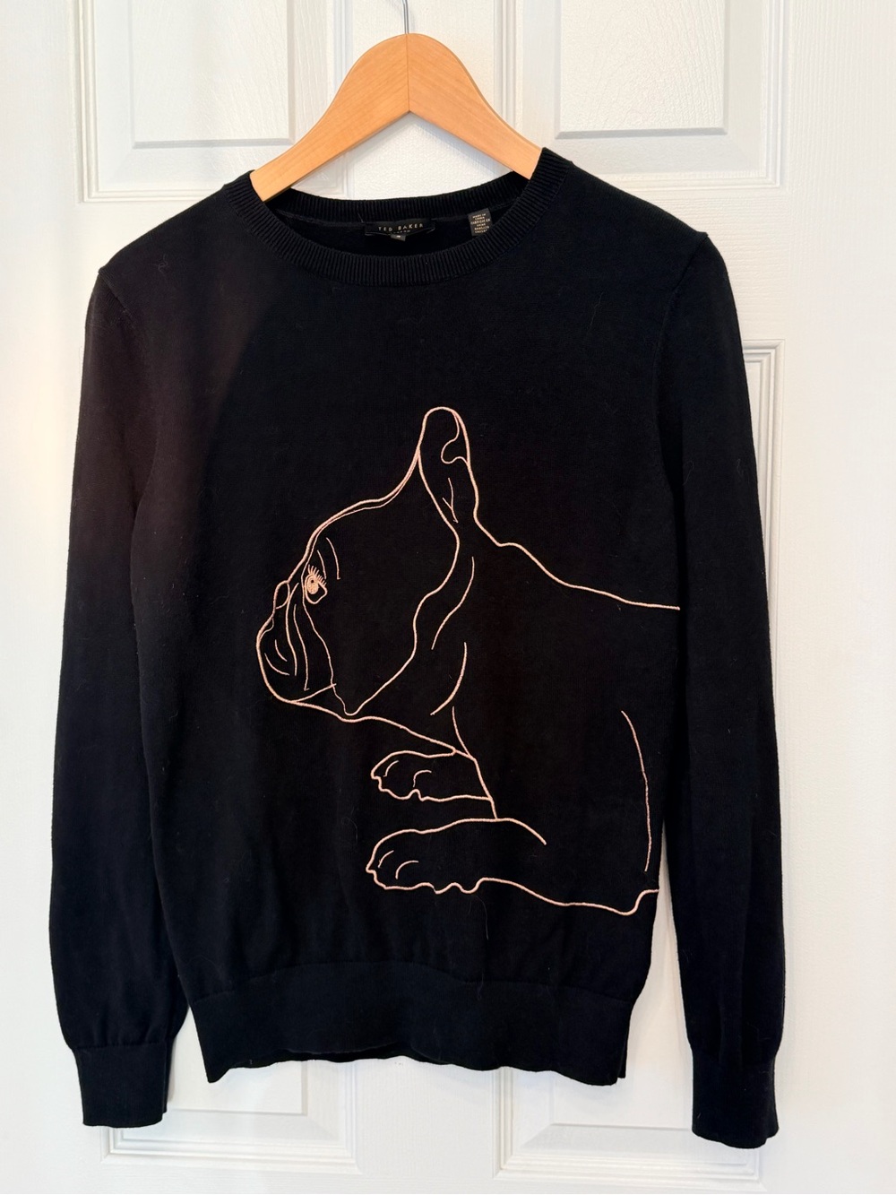 Ted Baker Black Crewneck Sweater with Outline Dog Motif